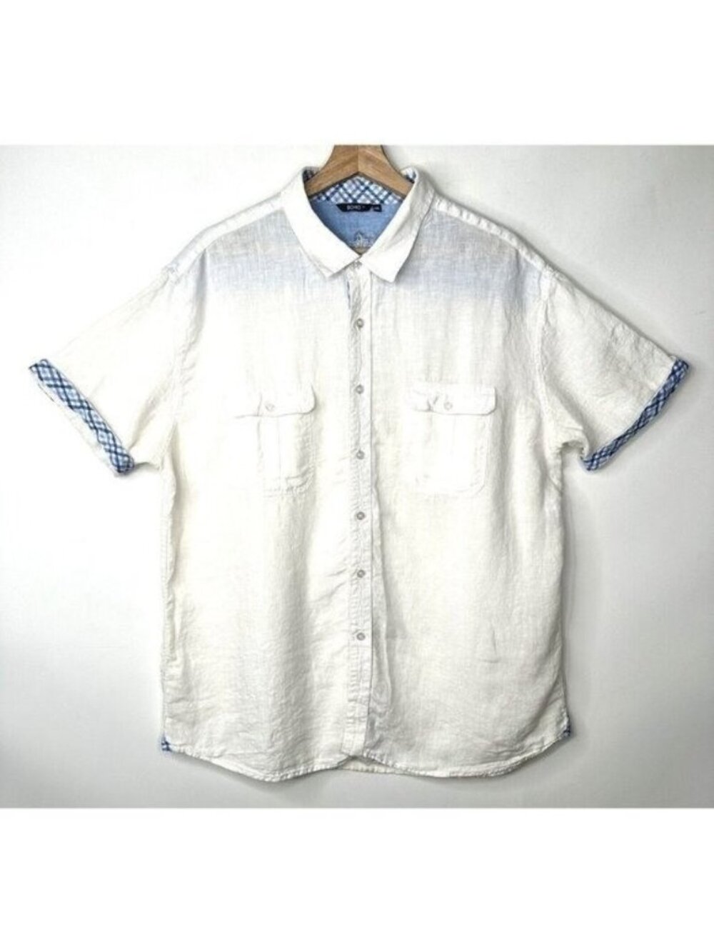 BOHIO Mens 2XL 100% Linen Camp Shirt White Beach Resort Button Up Pockets Casual